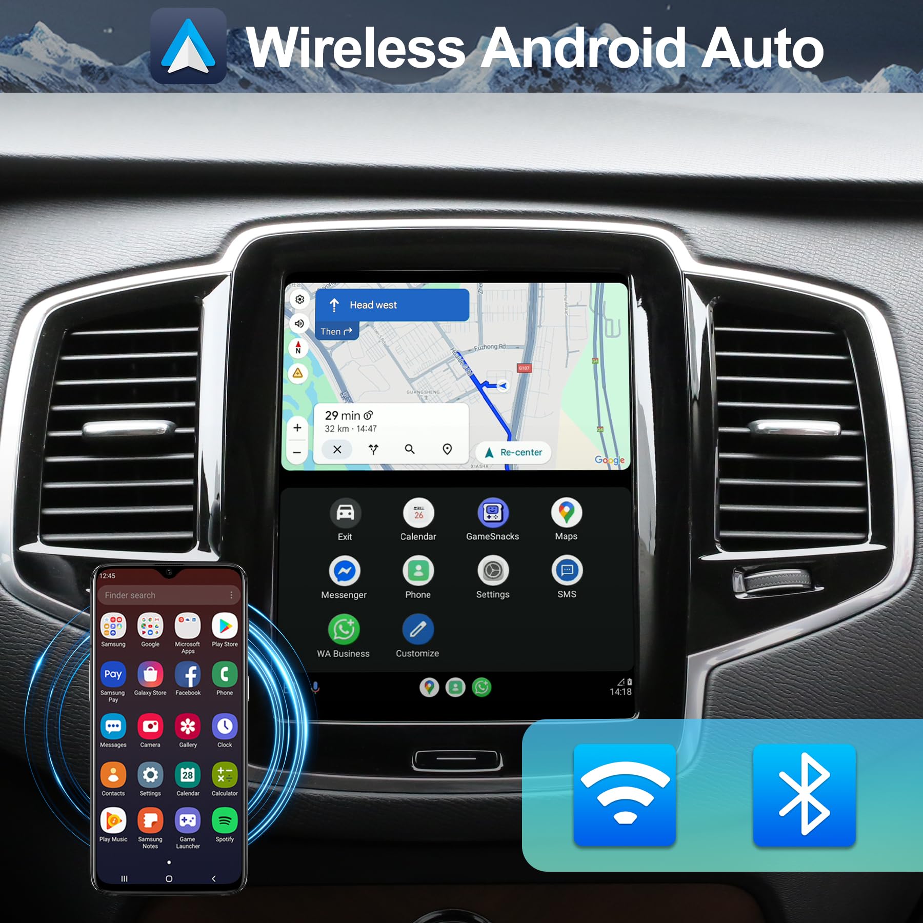 Module Carplay Android Auto V2 sans Fil à écran Vertical Complet pour Volvo XC90/XC60/XC40/S90/S60/V60/V40 Sensus Upgrade, connectivité Transparente à écran Vertical