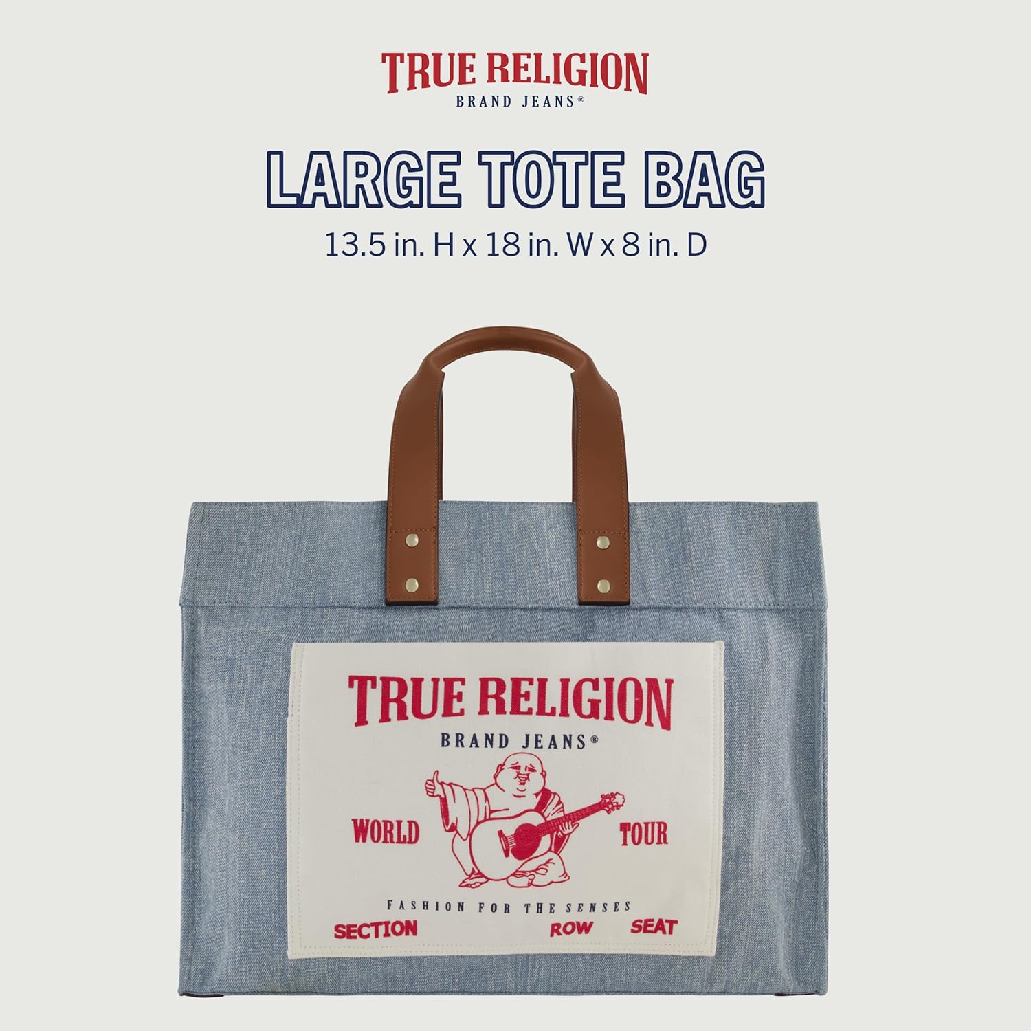 True Religion Large Tote Bag, Canvas Travel Carryall Shoulder Handbag - Image 3