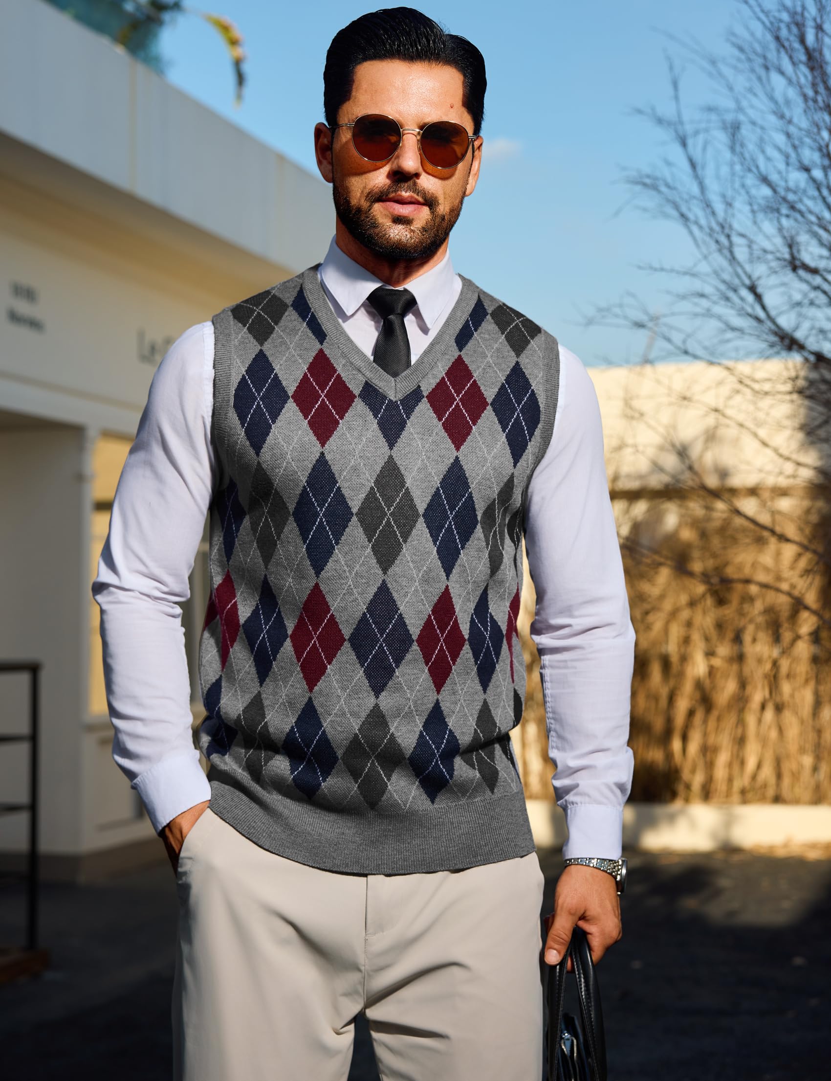 Sykooria Gilet Maglione da Uomo con Scollo V Maglioncino Smanicato Senza Maniche Pullover Gilet Cotone in Maglia Invernale Maglioni e Cardigan da Uomo Casual