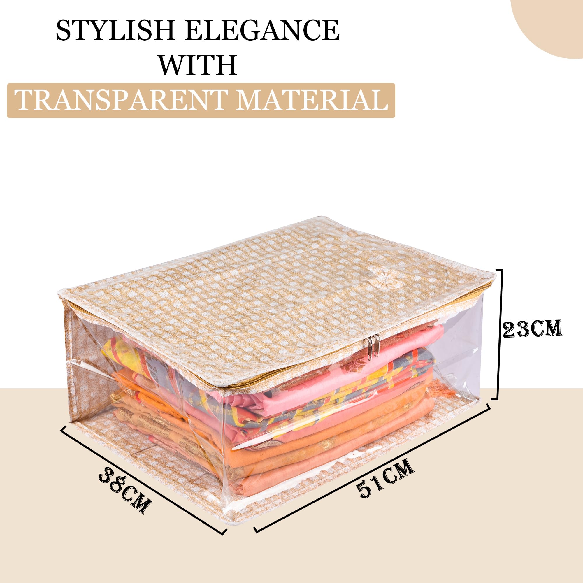 Kuber Industries Polyvinyl_Chloride Sari-Abdeckung mit Reißverschluss – Kleideraufbewahrungstasche, Kleiderschrank Organizer für Anzug, Seite transparent, Karo-Design, 22,9 cm, 2 Stück, Golden
