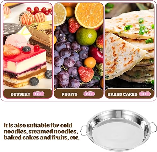 Miniatura 6 de Luxshiny 2 bandejas de acero inoxidable para hornear pizza, bandeja redonda de acero inoxidable para hornear pavos, pollo asado
