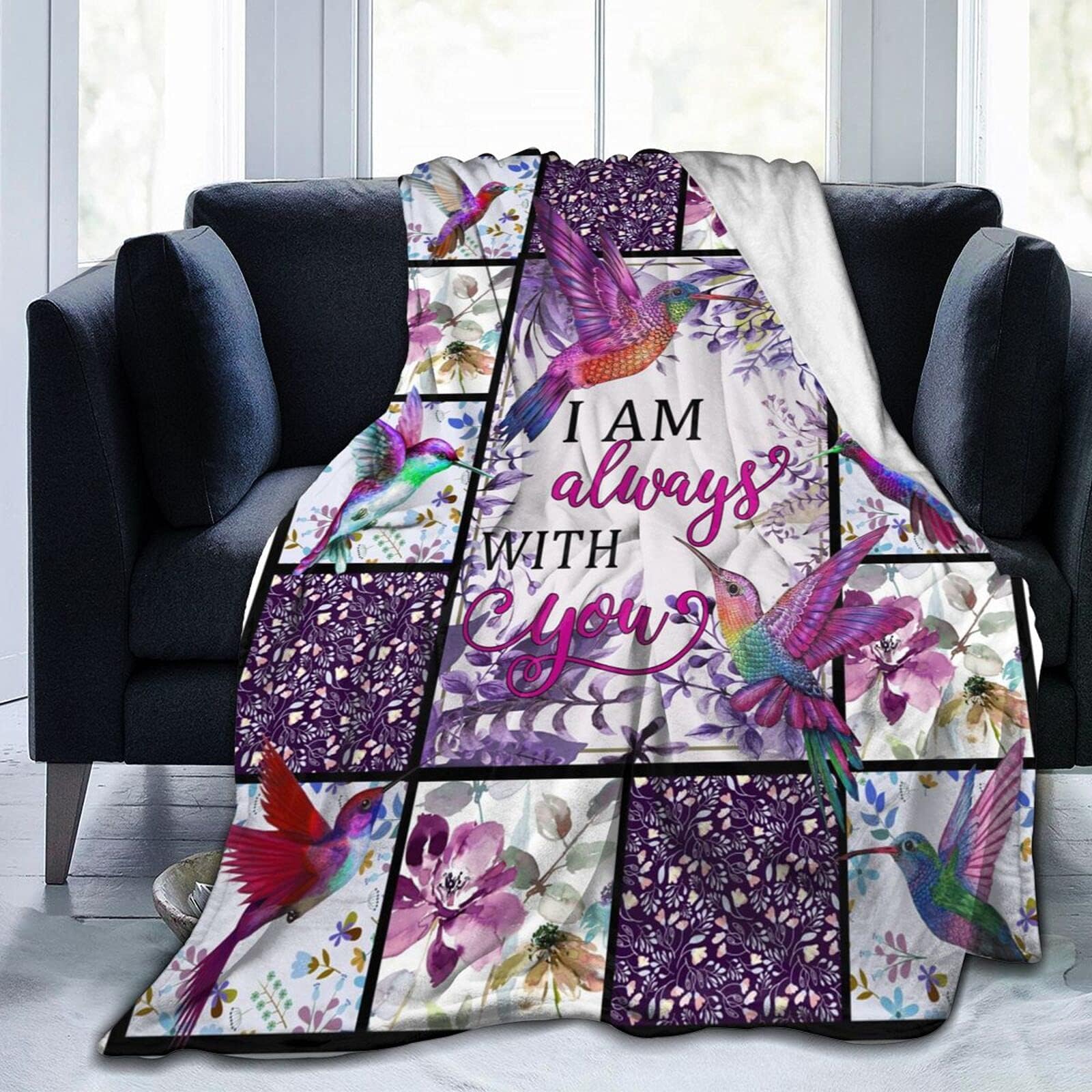 Socira Hummingbird Blanket Birds Christmas Hummingbird Gifts Throw Blanket Animal Purple Fleece Sofa Blanket Comfy Camping Lap Blanket Super Soft Thin Noon Break Blanket for Office Home Car