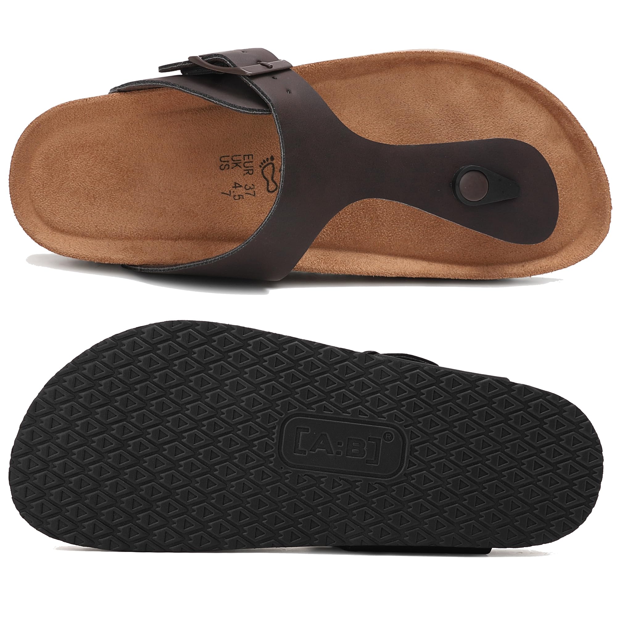 ARRIGO BELLO Herren Damen Zehentrenner Pantoletten Natur Kork Leder Flip Flops Leicht Rutschfest Sommer Slip On Flach Sandalen Verstellbare Schnalle EU 36-46