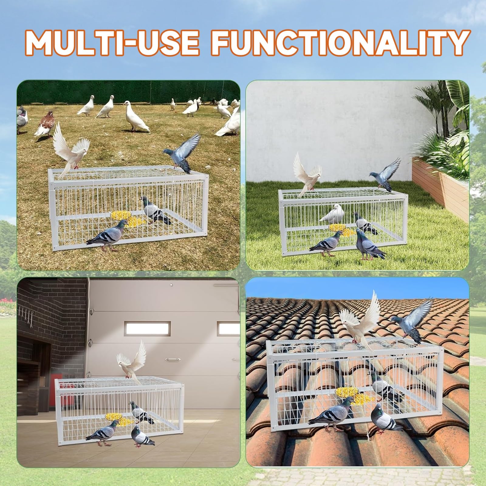Jaula for Palomas Trampa for pájaros con Entrada unidireccional, Trampa for Animales, Exterior, fácil de Montar, Trampa for pájaros(White,60 * 40cm)