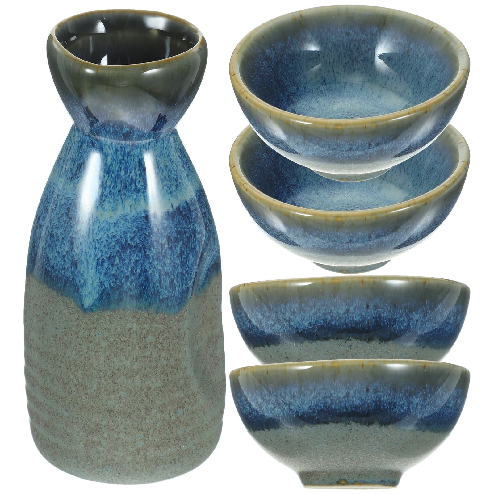 FRCOLOR Set Sake Set Giapponese in Ceramica Elegante e Classico Brocca da 130ml e Bicchierini da 40ml, Pratico per Uso Familiare e Decorazione da Tavolo