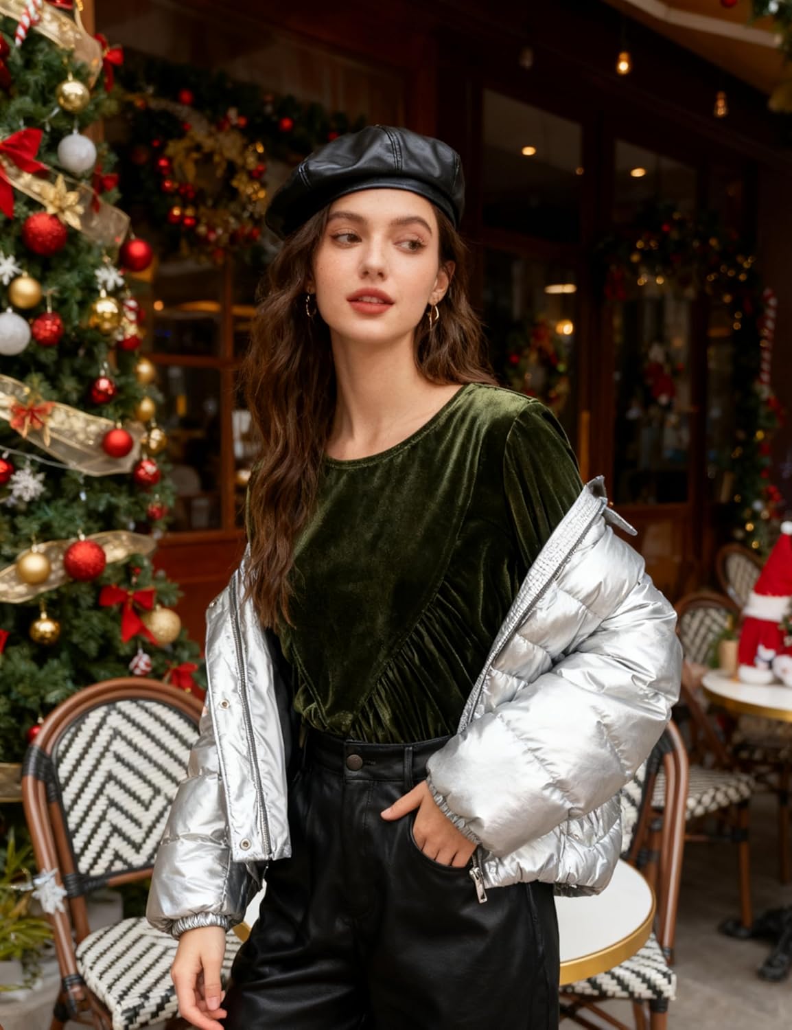 Gozoloma Women's Velvet Peplum Top Long Sleeve Babydoll Blouse Bubble Sleeve A-Line Swing Elegant Shirts - Image 2