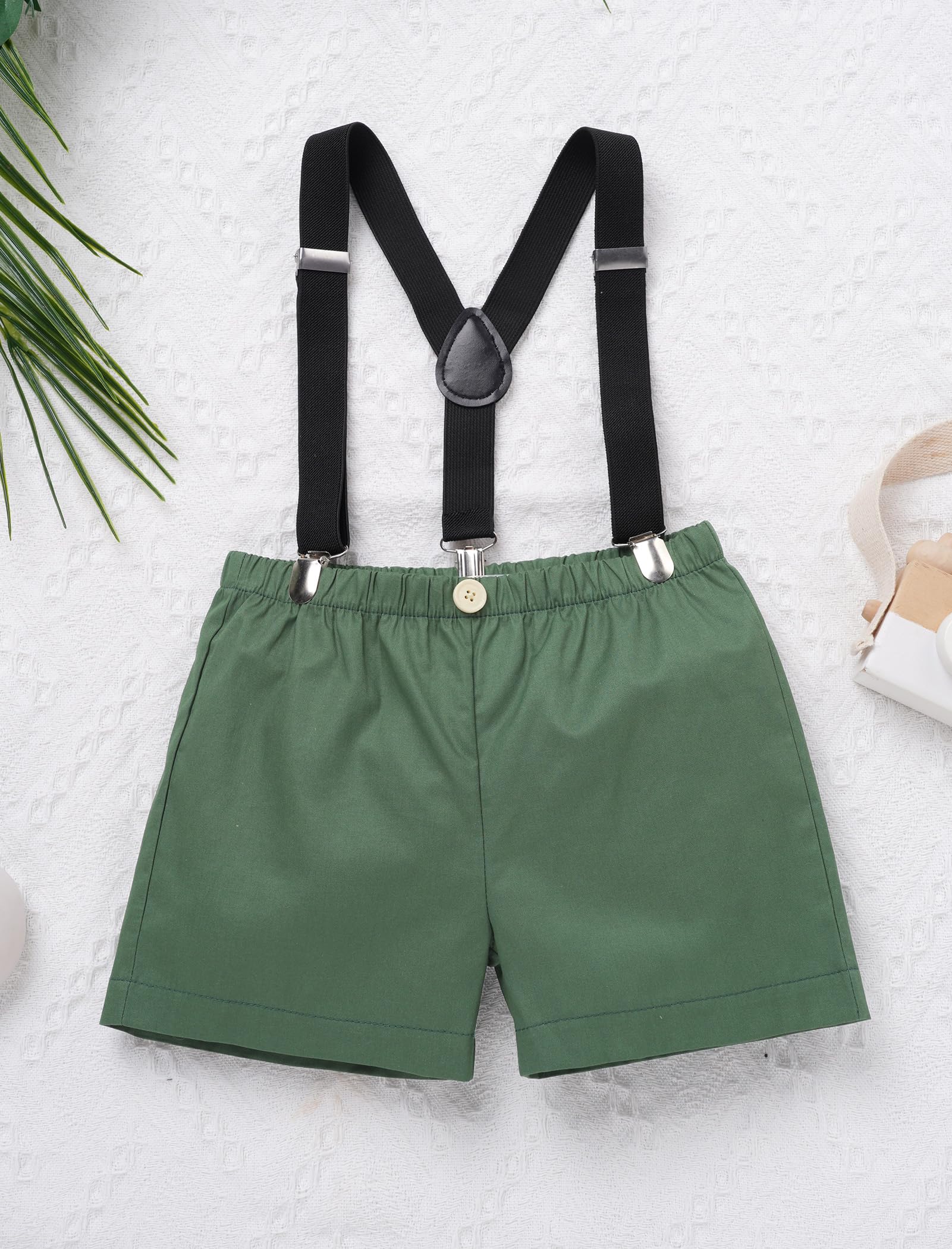FYMNSI Baby Boy 1st Birthday Cake Smash Outfit Jungle Safari Party Manica Corta Pagliaccetto Pantaloncini Y back Bretelle Cappello 4pcs Set