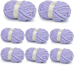 Chunky Yarn for Hand Knitting, Chunky Chenille Blanket Yarn for Crocheting, Bulky Soft Fluffy Chenille for Blanket Project, 8 Pack of 8oz/25yds, Lavender