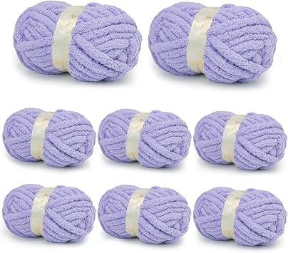 Chunky Yarn for Hand Knitting, Chunky Chenille Blanket Yarn for Crocheting, Bulky Soft Fluffy Chenille for Blanket Project, 8 Pack of 8oz/25yds, Lavender