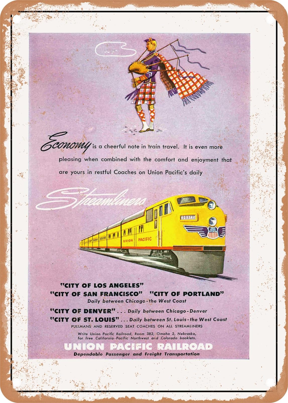 Miaomansenstore Metal Sign - 1950 Economy Streamliners Up Railroad Vintage Ad Home Decor