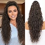 ORSUNCER Ponytail Extension Claw 26 Curly Pony Tail Clip in Claw Hair Extensions Fluffy Natural Looking Synthetic Hairpiece for Women Dark Brown