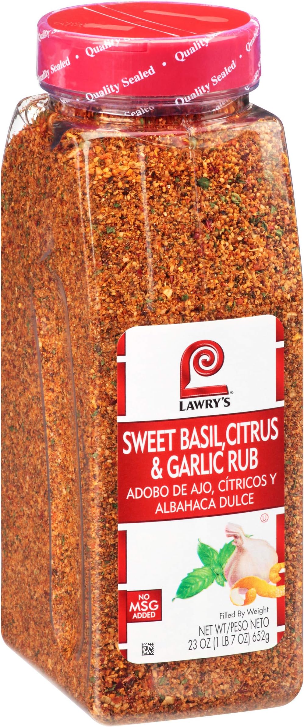 Sweet Basil, Citrus & Garlic Rub, 23 oz - One 23 Ounce Container of Sweet Basil Citrus Seasoning, Perfect Spice Blend for Roasts, Tenderloins, Ribs and Pork Chops
