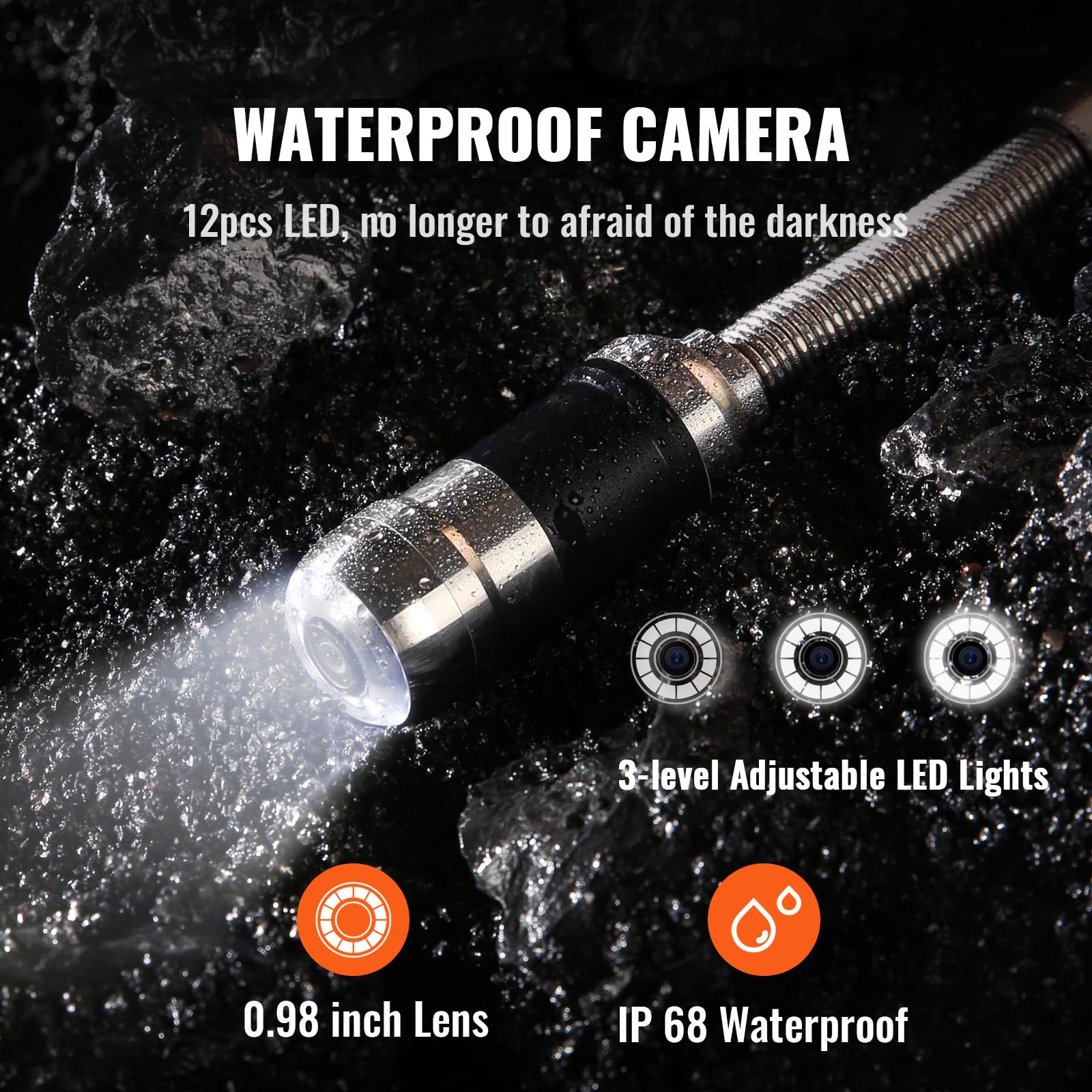 VEVOR Caméra Inspection Canalisation avec Localisateur 512 Hz Endoscope Drain 40 m Écran 7'' Enregistreur DVR Étanche IP68 12 LED Réglables Carte SD 16 Go pour Conduit Égout Maison Plomberie Tuyaux