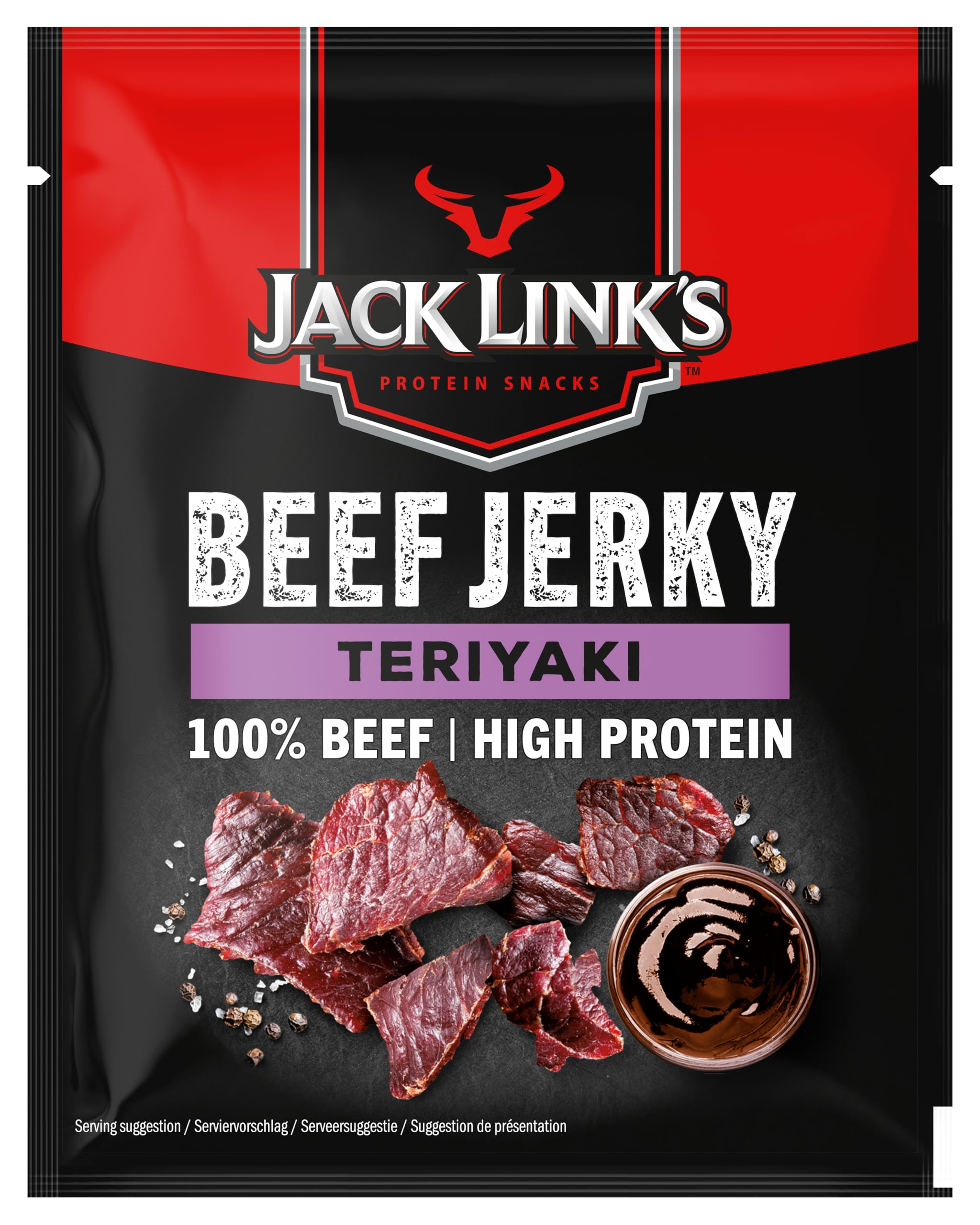 Jack Link’s Beef Jerky Teriyaki - 12-Pack (12 x 40 g) - Dried Meat Protein Snacks - High-Protein Snack for Gym, Fitness, Outdoor - American Food for People - Jerky Chips Made from Beef
