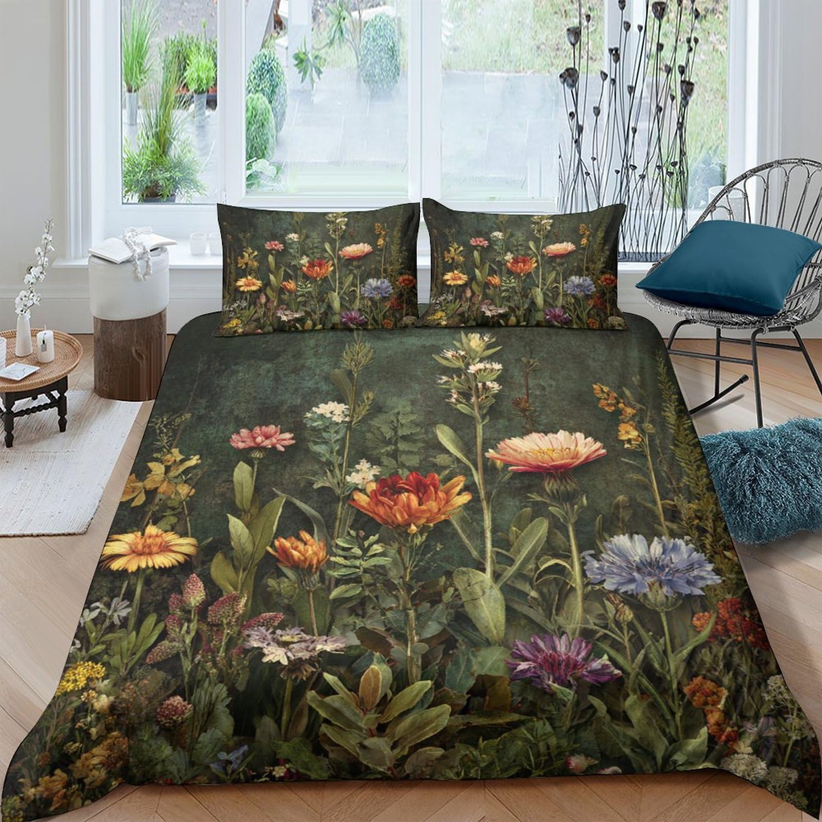 Ctjqhvkz Style-1 3D Printed Wild Flower Fitted Sheet Microfiber Soft Decorative Meadow Bed Cover For Bedroom Guest Room Easy Care Single（135X200cm）