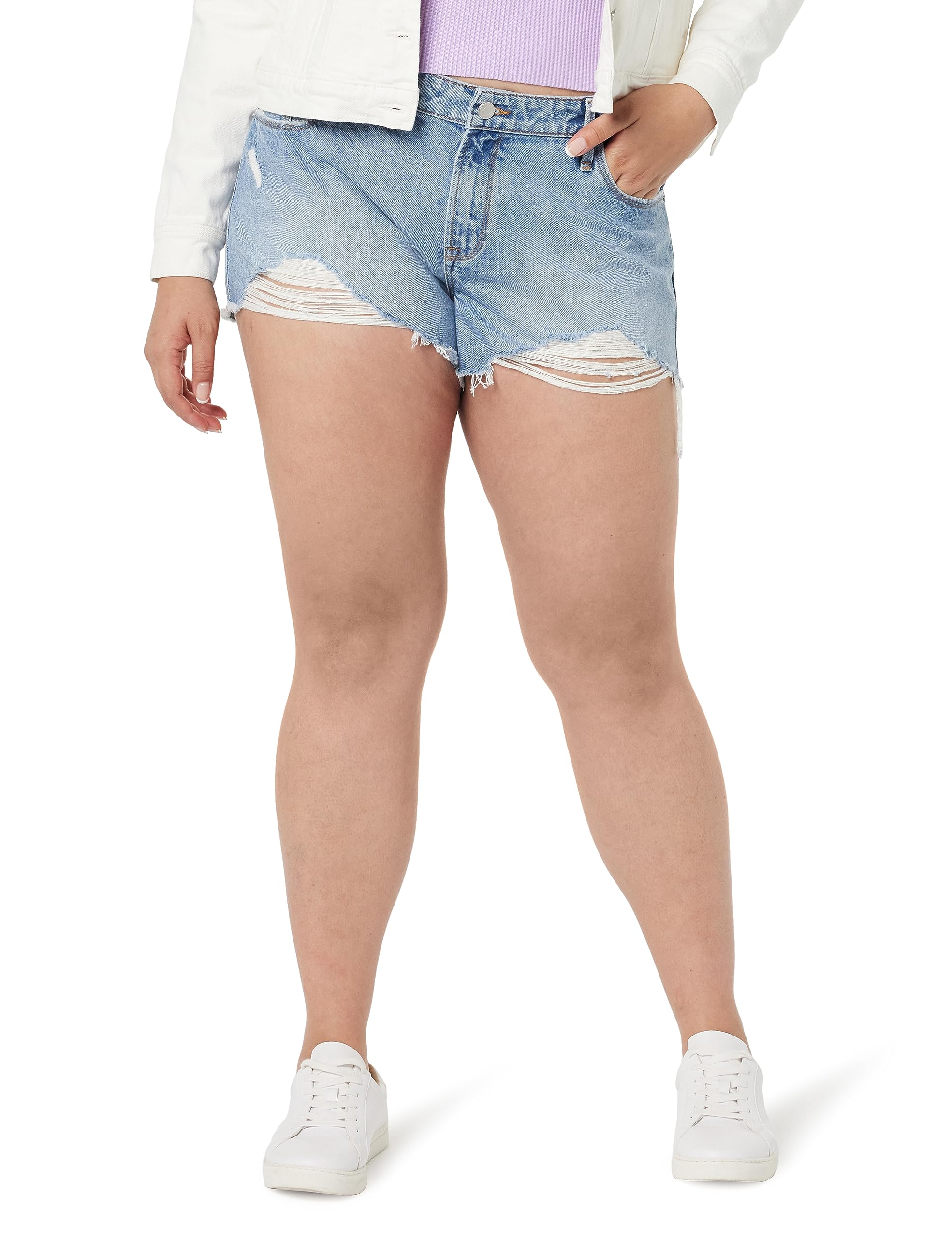 The Drop Pantaloncini da Donna, Arin, in Jeans, Effetto Sdrucito