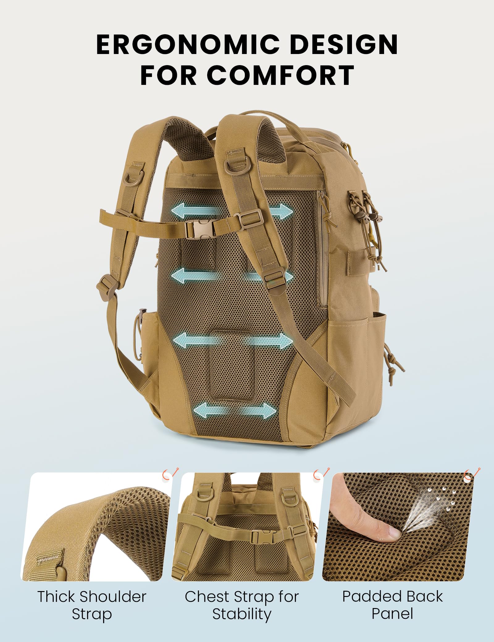 SKYSPER Angelrucksack,Angelzubehör Rucksack mit Rutenhalter Angeltasche Angelausrüstungstasche 40l für Angeln