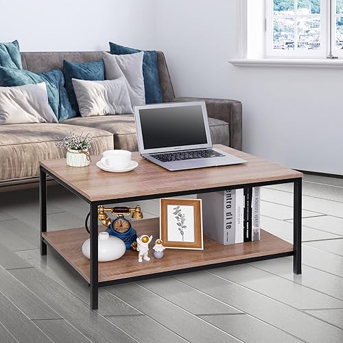 Miniatura 6 de BBBuy Mesa auxiliar industrial de 2 niveles, estante de almacenamiento para apartamento, sala de estar, oficina, mesa central vintage, marco de