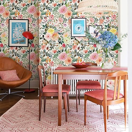 Miniatura 2 de Papel tapiz floral autoadhesivo, extraíble, de vinilo, decoración de acuarela y renovación de muebles, 17.7 x 118 pulgadas