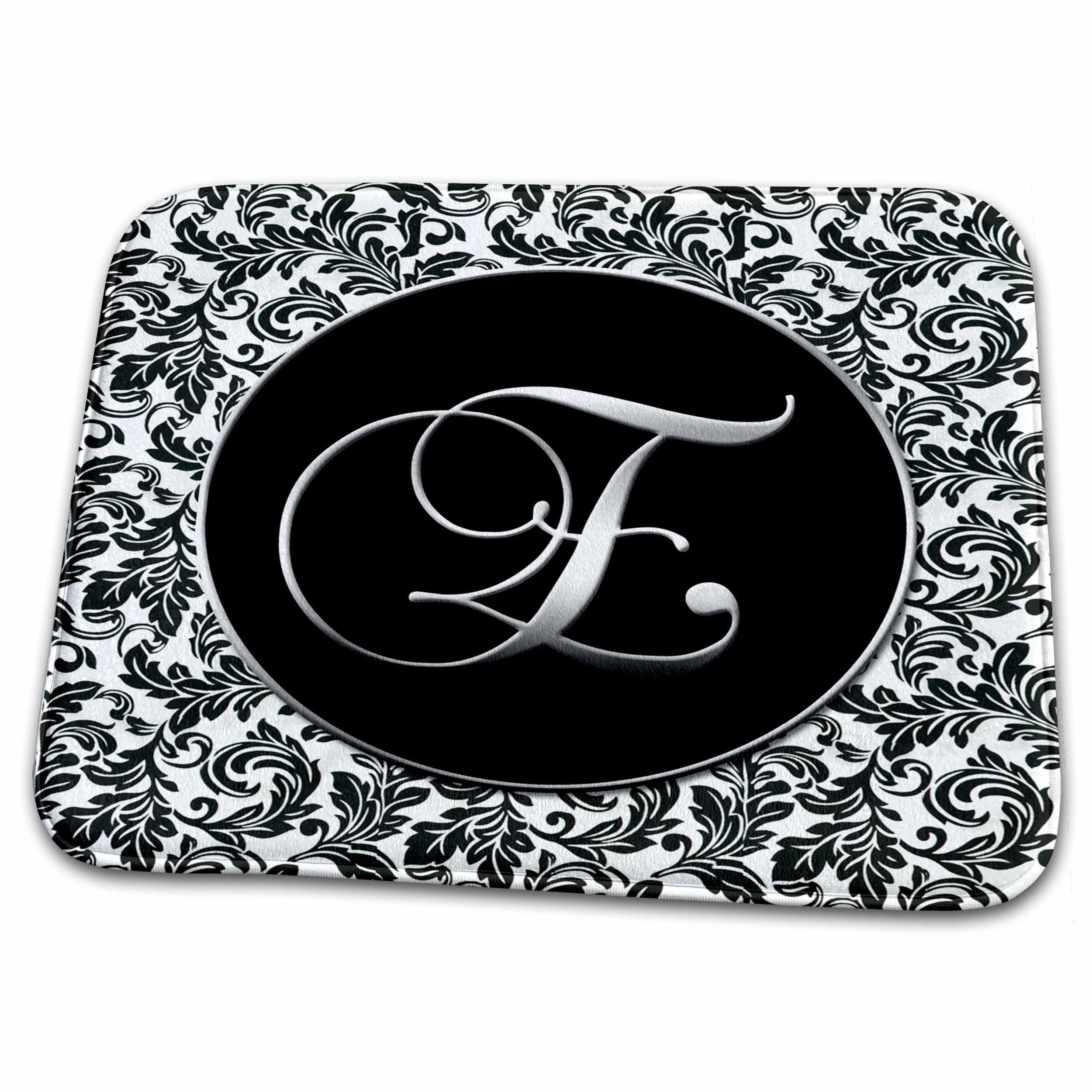 3dRose Bathroom Bath Rug Mat - Letter E - Black and White Damask Monogrammed Collection