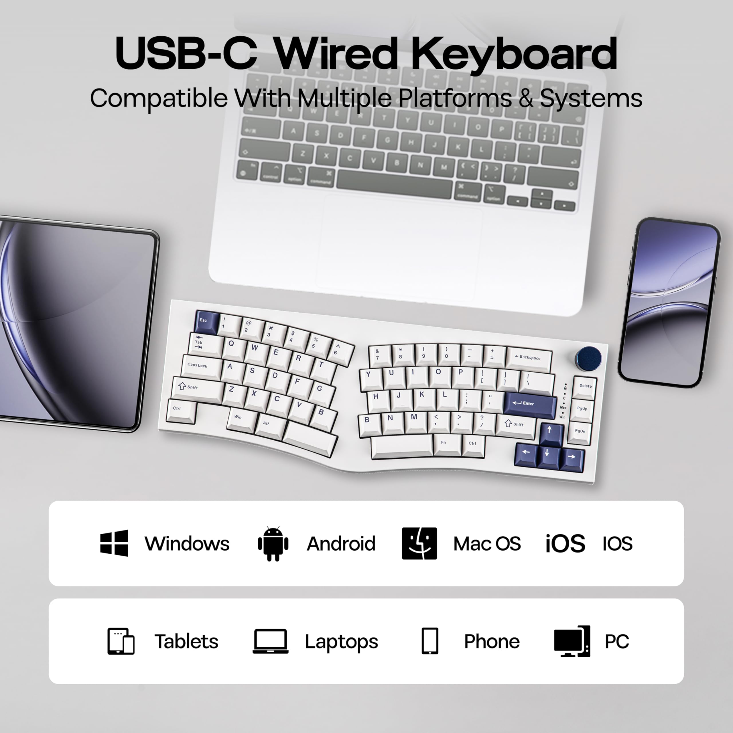 MechLands Feker Alice80 Tastiera Meccanica Ergonomica a 68 Tasti, Programmabile QMK & VIA, Tastiera da Gioco Wired con Guarnizione Cremosa, Hot Swap, Imbottitura a 5 Strati, NKRO, RGB per Win/Mac
