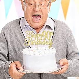 Gyufise 1Pc Happy 90th Birthday Cake Topper Glitter 90th Birthday Cake Pick Cheers to 90 Years Old Ninety Fabulous Cake Decorations for 90th Birthday Theme Party Supplies Gold