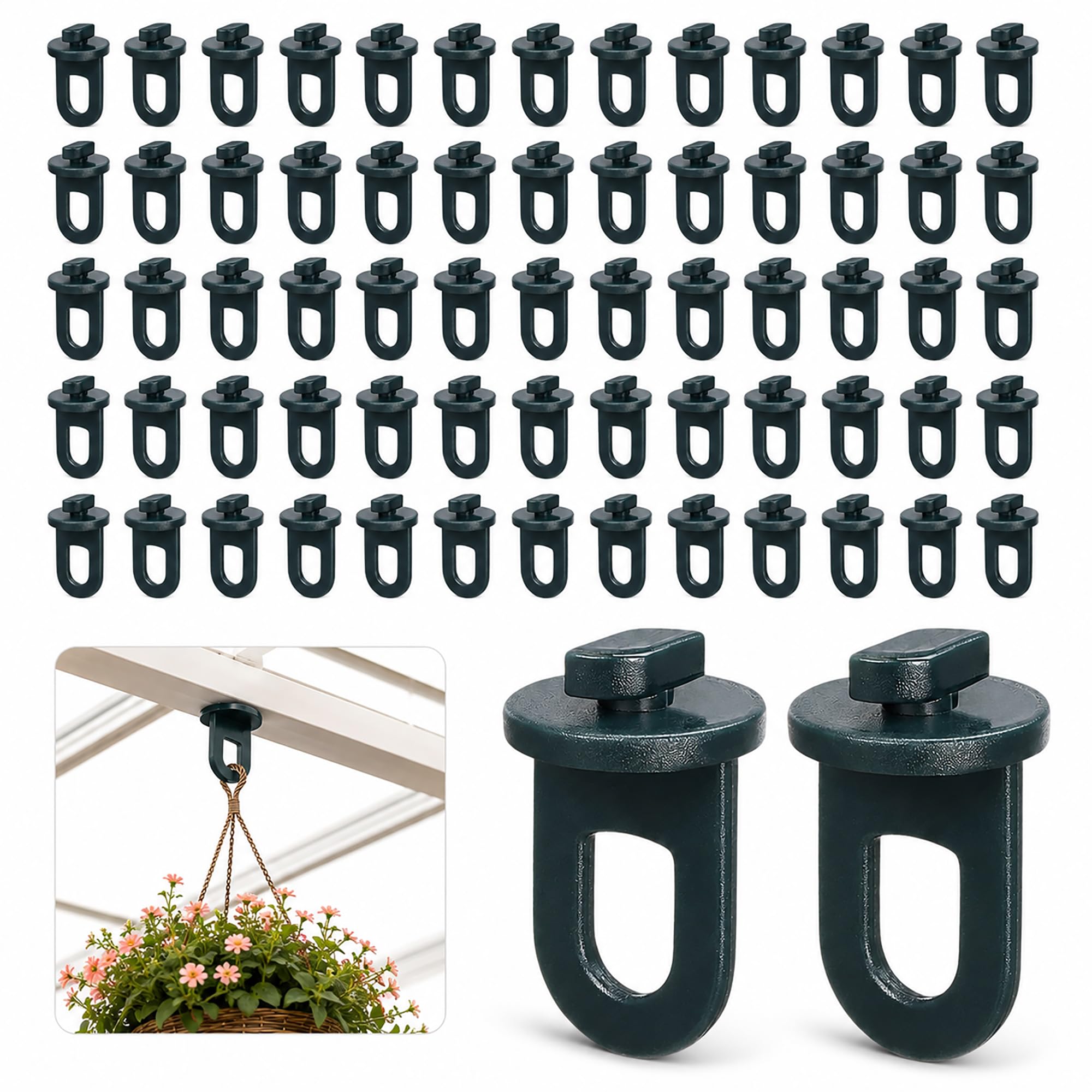 Greenhouse Clips 50 Pack – Twist Hanging Anchors – Dark Green Glazing Bar Clips for Plant Baskets Shade Cloth Insulation Film Garden Accessories