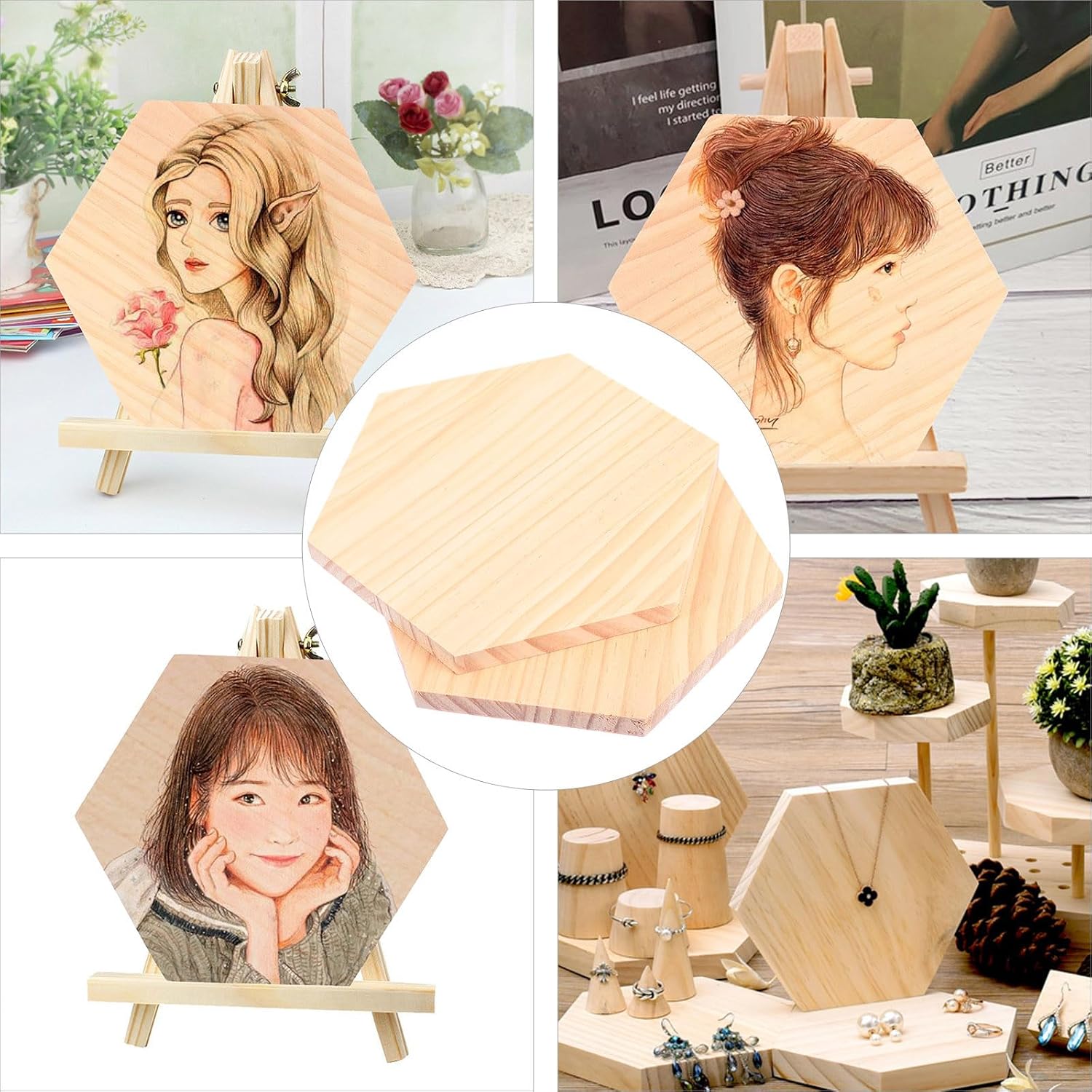 2pcs Solid Wood Hexagon Boards for DIY Art Craft