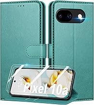Funda para Google Pixel 10a + 2 * Protector de Pantalla de Vidrio Templado, [Bloqueo RFID] Funda con Tapa de Cuero PU Premium Protector [Soporte], Verde