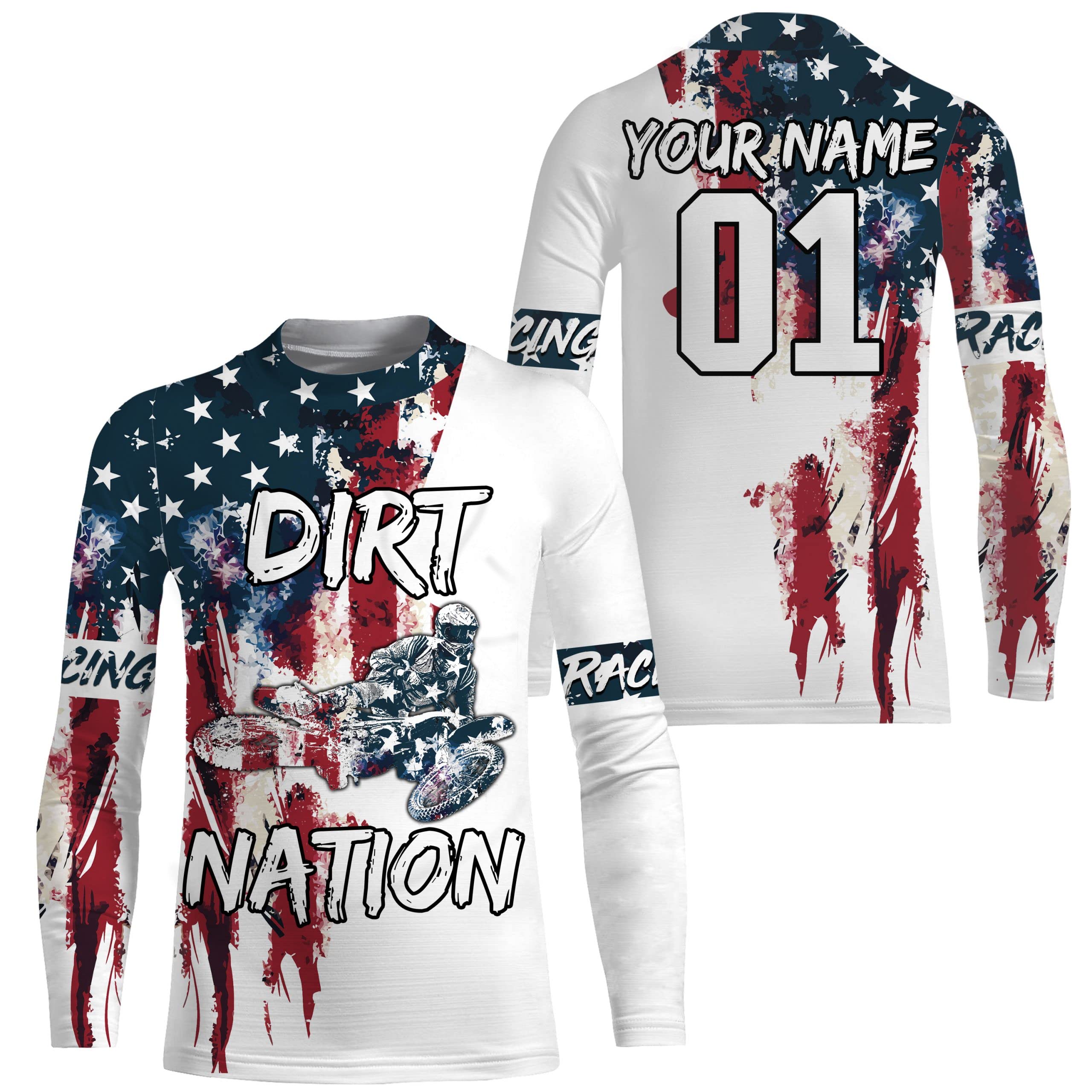 Patriotic Motocross Jersey Dirt Nation Adult&Kid UPF30+ Custom American Flag MX Racing Motorcycle NMS960