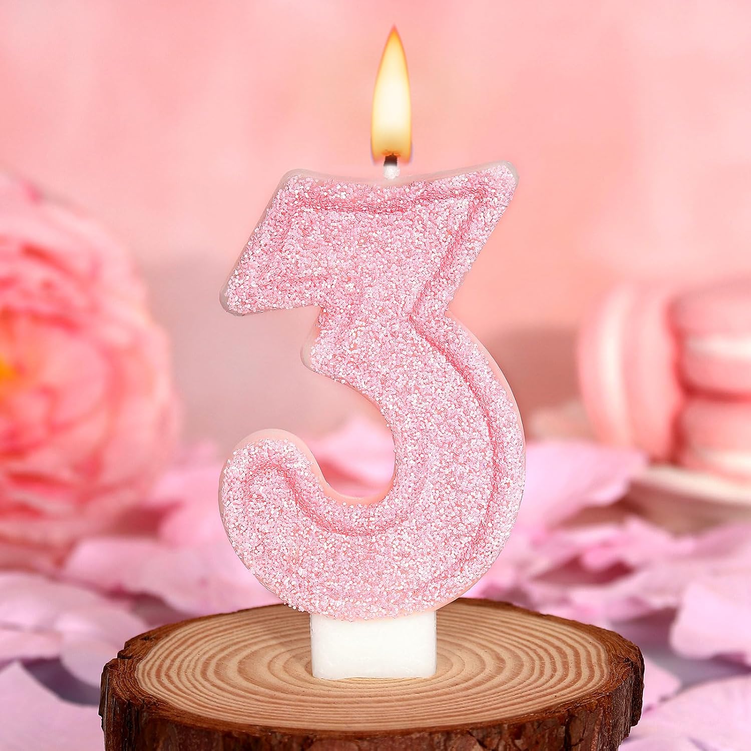 Cute Number 3 Birthday Candle, Glitter Pink Number Candles, Birthday Cake Topper Decoration, Party Supplies Anniversary Celebrations image 2