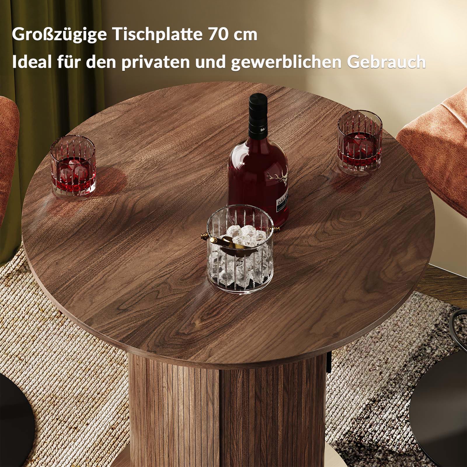 Runder Bartisch mit zweistufigem, verstecktem Stauraum und Weinglasablage, 97 cm hoch, rustikaler Cocktailtisch/Stehtisch mit Fußstütze und Schiebetür für Bars, Esszimmer, Wohnzimmer