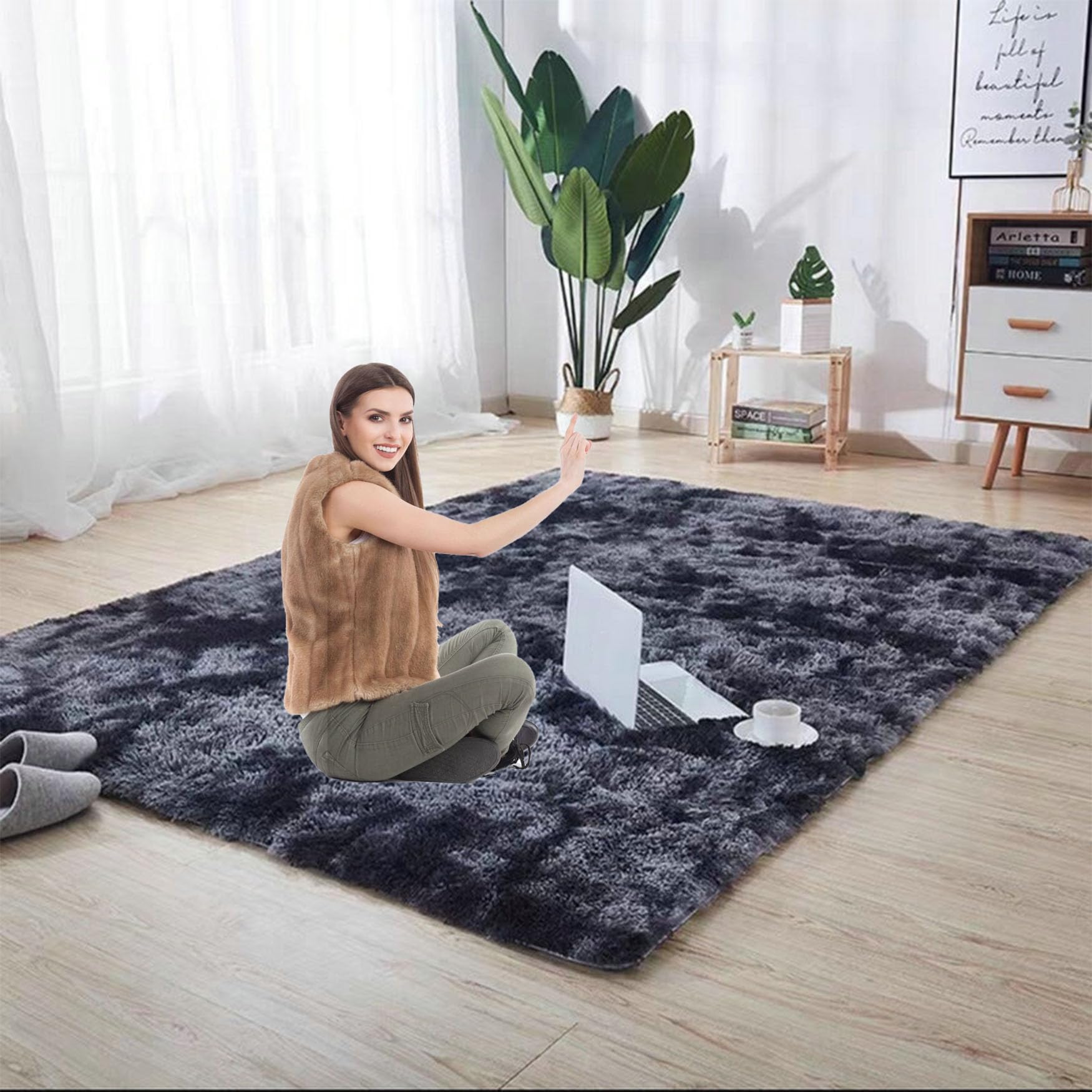 Tapis de salon aspect fourrure super doux de grande dimension 170x210