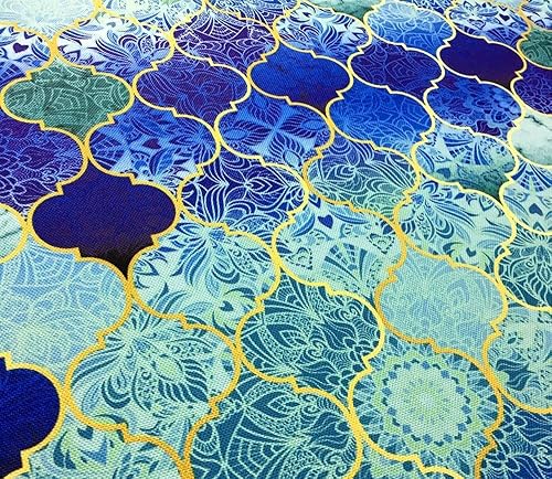 Miniatura 4 de Tela de tapicería estampada marroquí turquesa étnica (39.4 inx55.1 in)