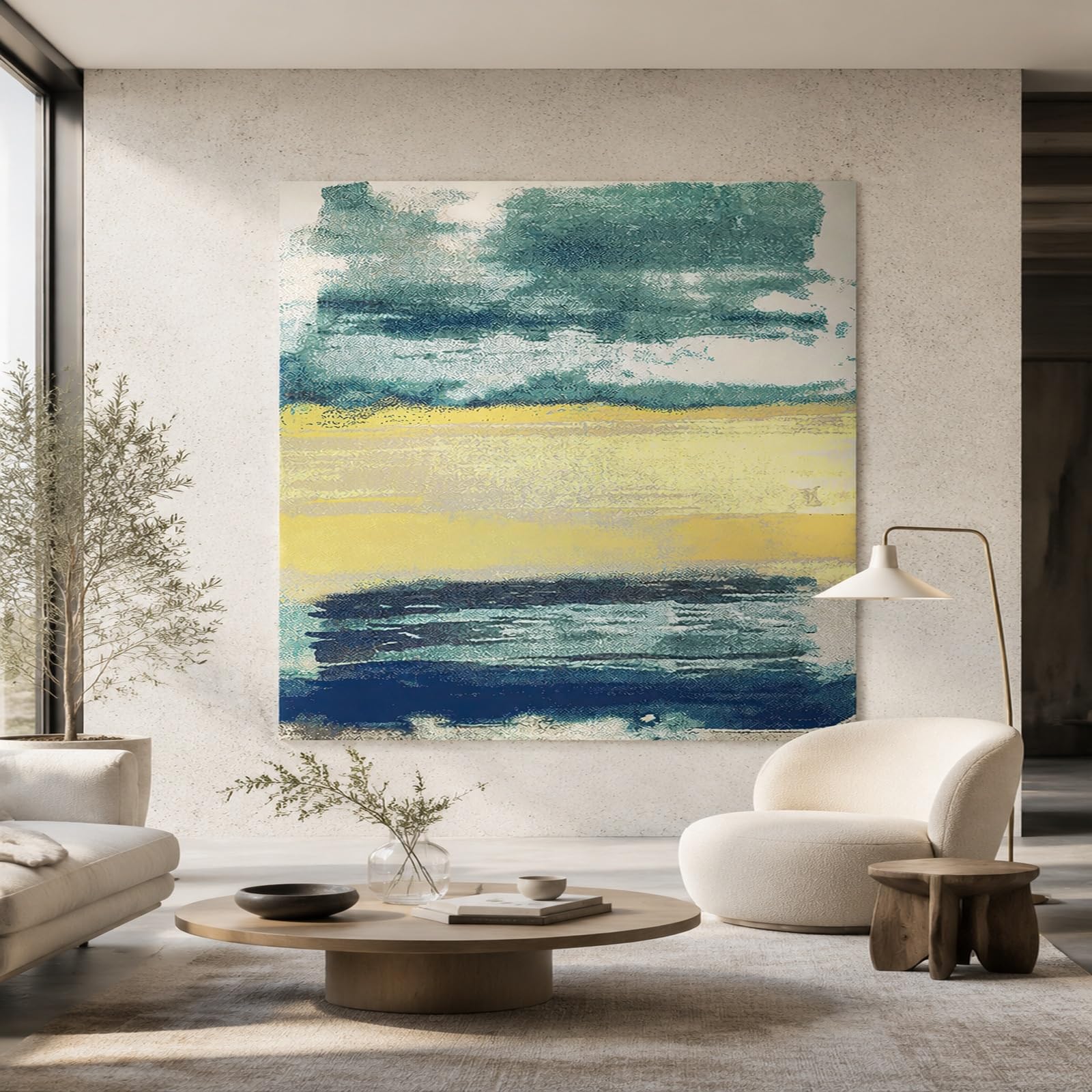 Gobeliny bardzo duże 180 x 230 cm, niestandardowy obraz logo tekst spersonalizowany gobelin wiszący na ścianie, abstrakcyjny, nowoczesny, zielony, żółty, niebieski, biały,