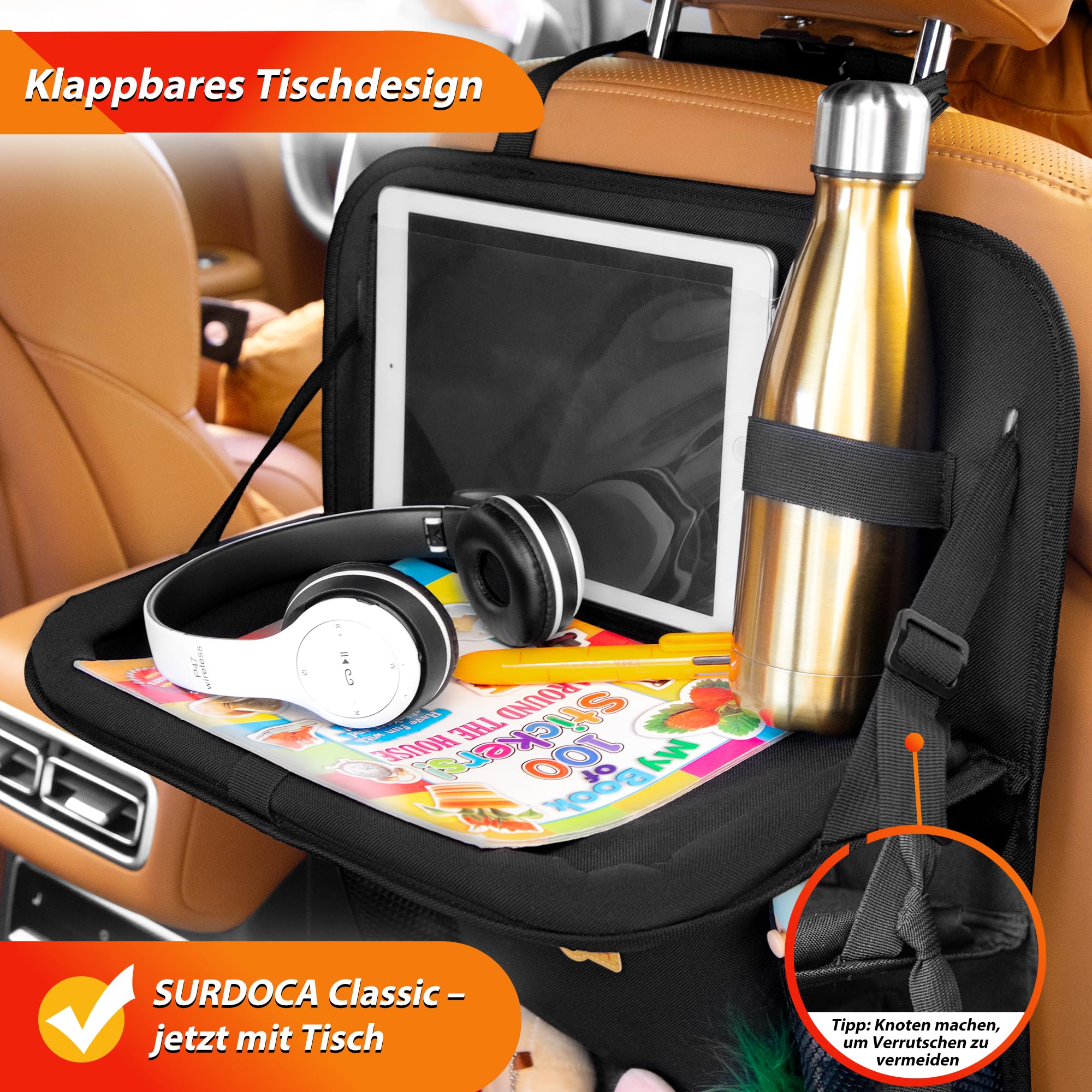 SURDOCA Lot de 2 organiseurs de voiture pour enfants avec table pliante – Organiseur de siège arrière avec compartiment pour tablette tactile – Protection étanche du dossier – Compatible avec la - 2