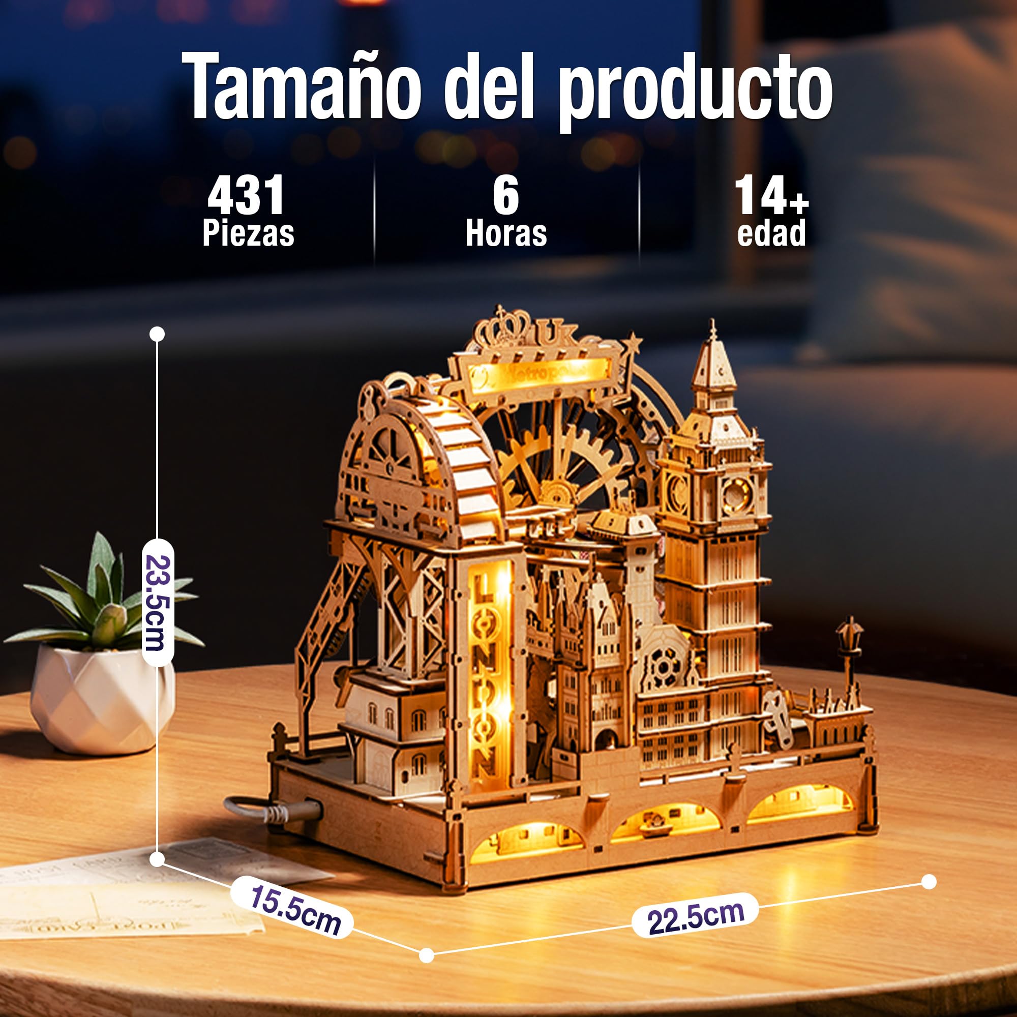 ROKR Puzzles de madera 3D para adultos Marble Travel London, kits de modelado "hazlo tú mismo", modelos de madera para ensamblar, decoración del hogar, regalos de cumpleaños para adultos y niños
