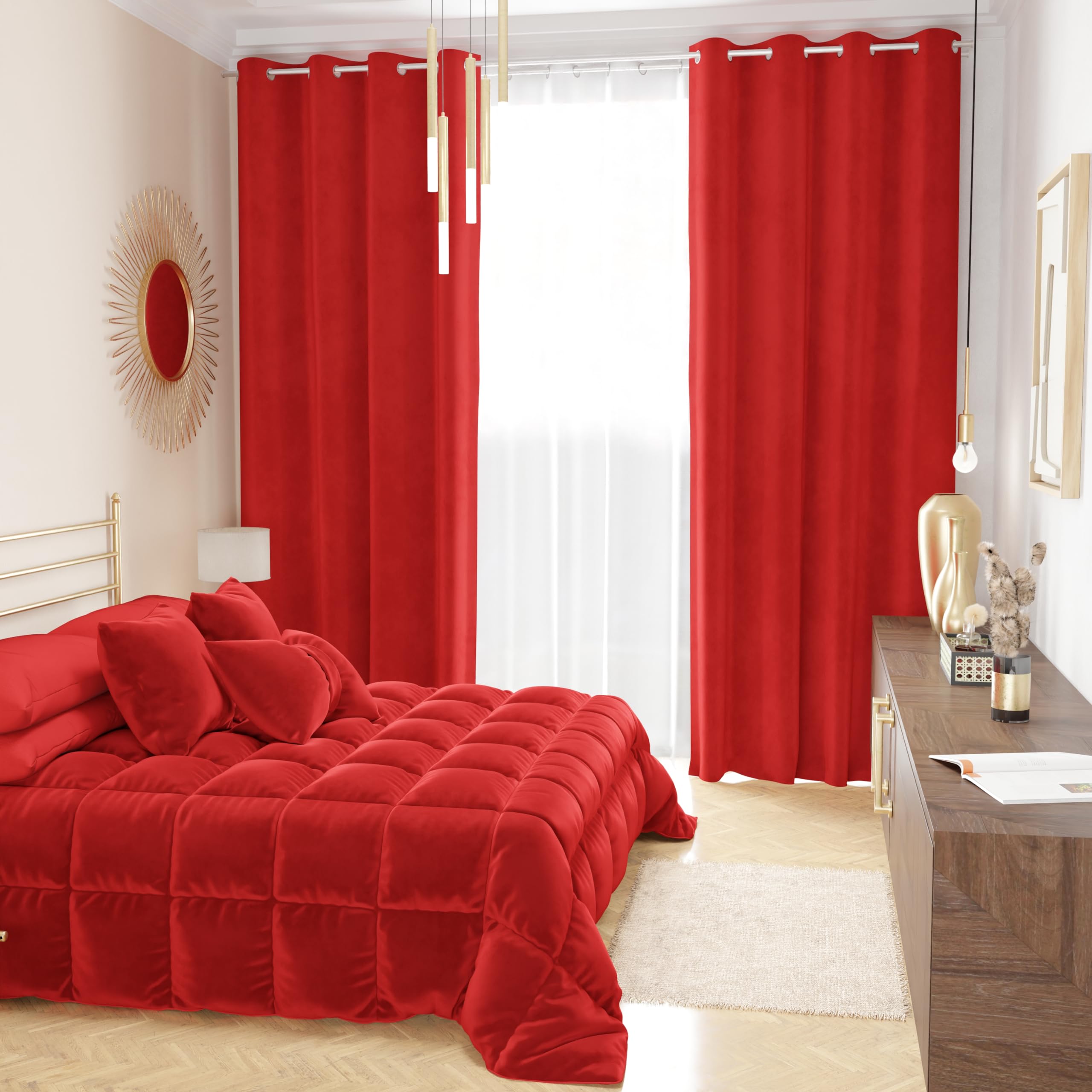 PETTI Artigiani Italiani - Trapunta in Morbido e Caldo Velluto 350 g/m², Piumone Matrimoniale, Double Face, Trapunta Matrimoniale: 260x270 cm, Rosso, 100% Made in Italy