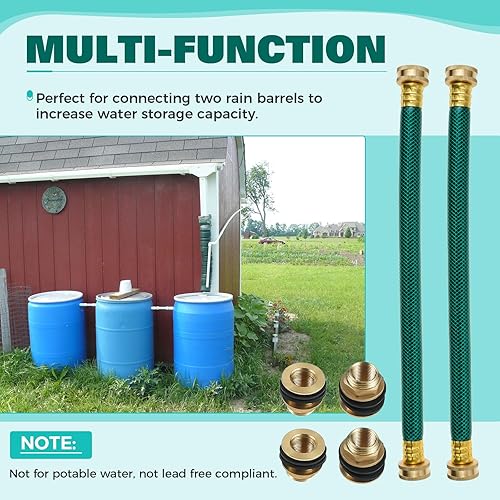 Miniatura 5 de Mgoodoo Kit de conector de barril de lluvia de 2 piezas, kit de enlace de barril de lluvia, 2 mangueras de 14 pulgadas y 4 accesorios de tanque de