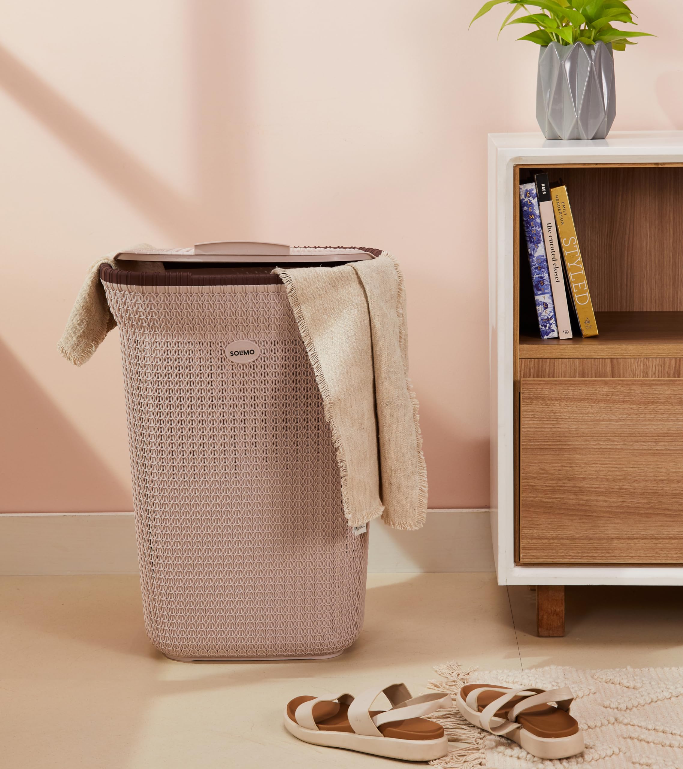 Amazon Brand - Solimo Knit Laundry Basket - Big - 55 Litres - 44 Cm X 35 Cm X 61 Cm | Royal Light Brown - Polypropylene 3
