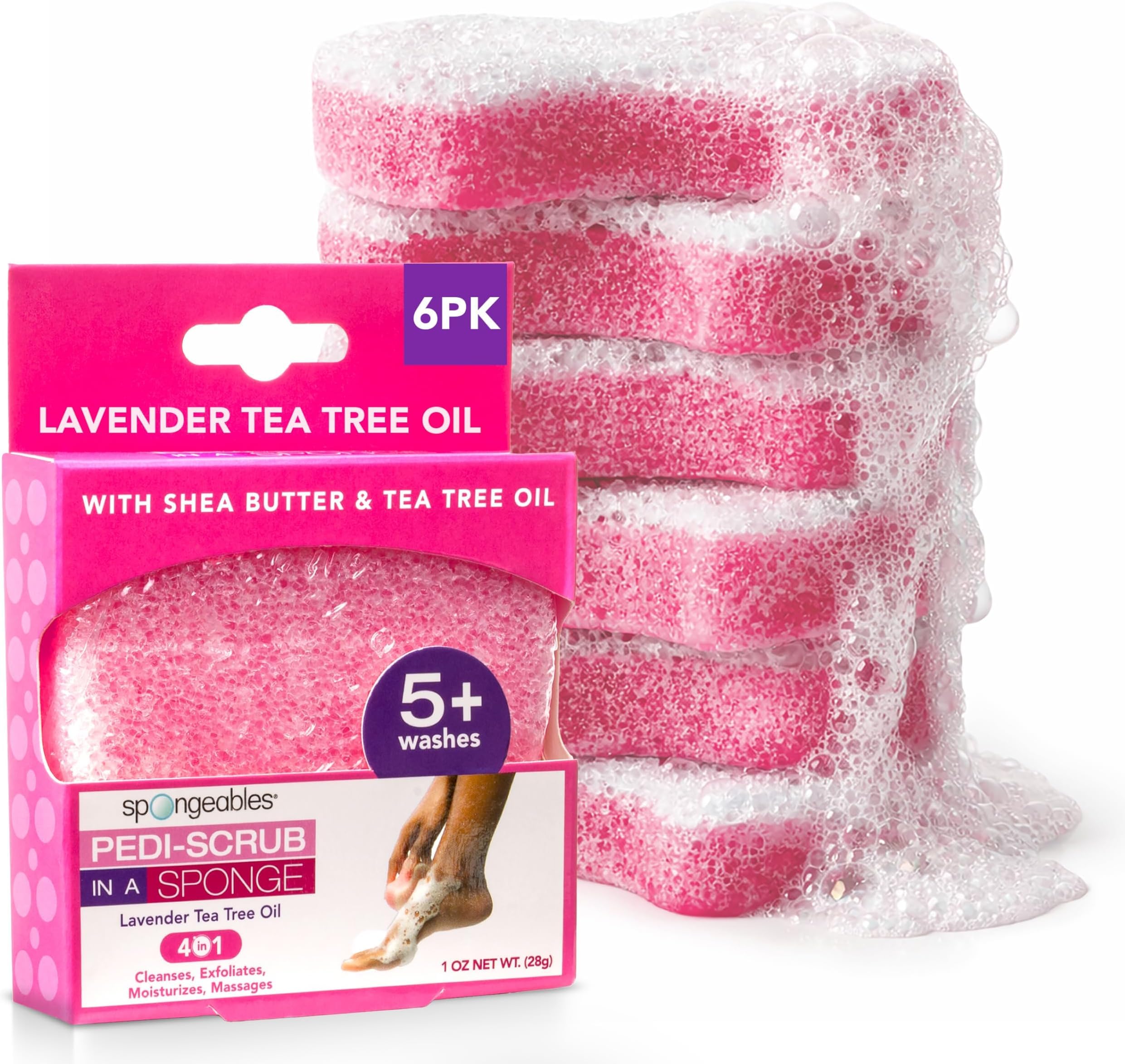 Spongables Pedi Scrub Foot Exfoliating 5+ Wash Travel Sponge, Lavender, 6 Count (Pack of 6)