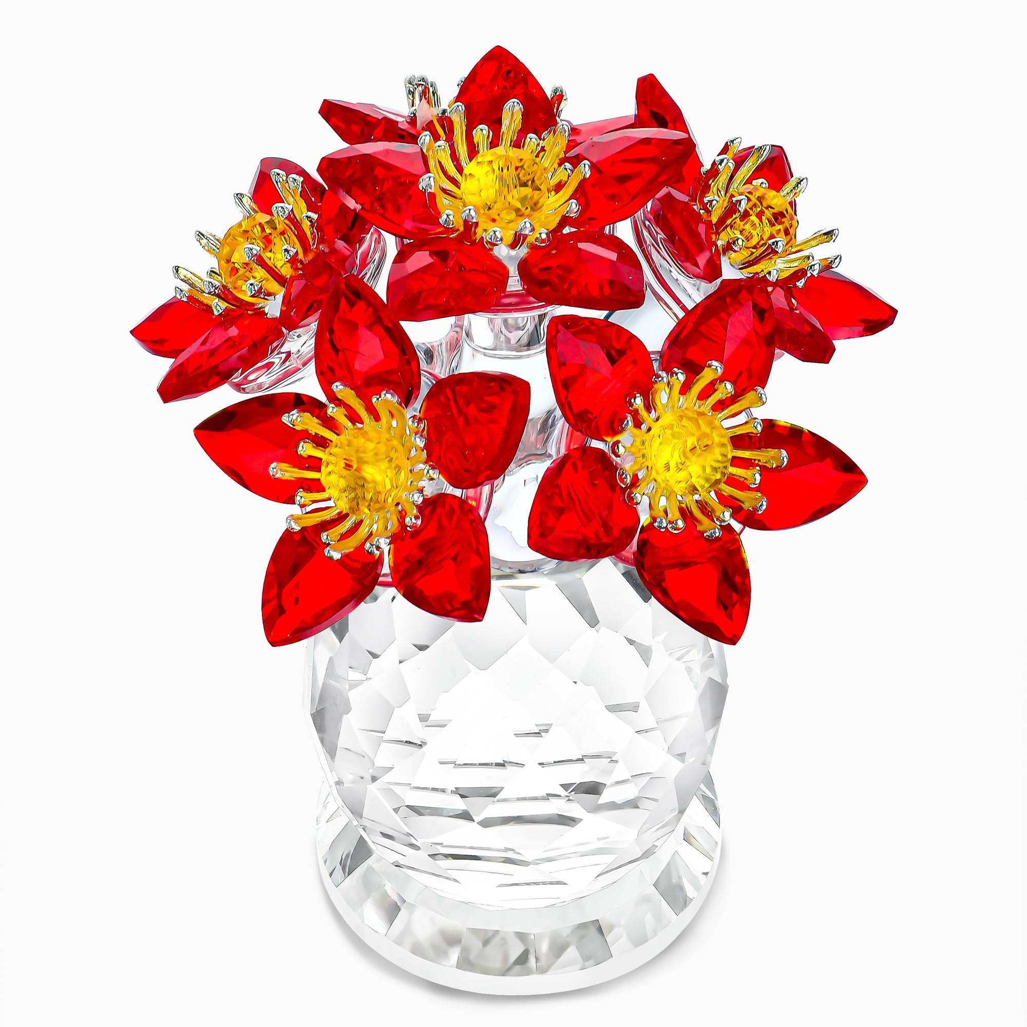 Crystal Red Flower Figurine with Base 3.8''*1.6'' Glass Flower Figurine Collectibles Gifts for Women Mum Crystal Decoration for Home Office