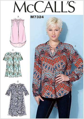 McCall 's Patterns m7324Tallas mitad solapa Tops y túnica, tamaño E5(1416182022)