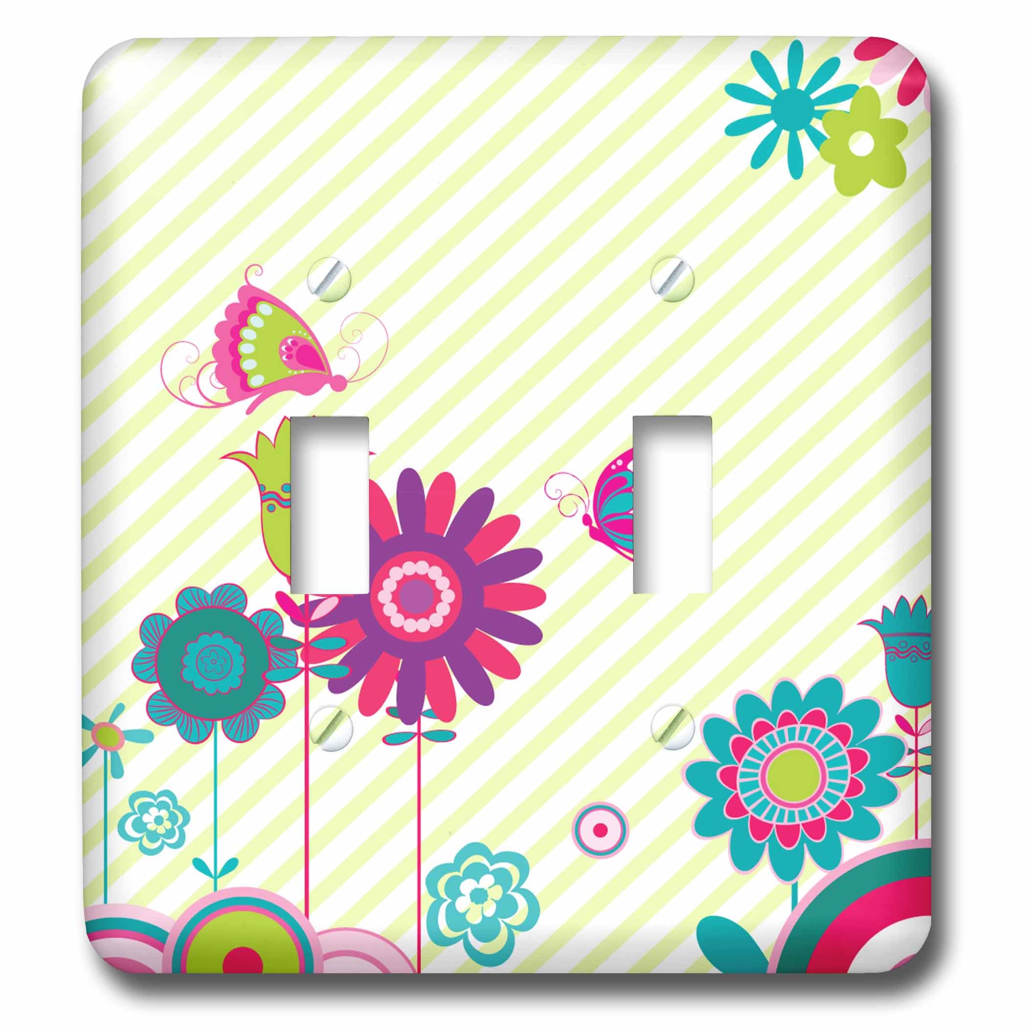 Interrupteur à bascule double motif floral et papillons multicolore