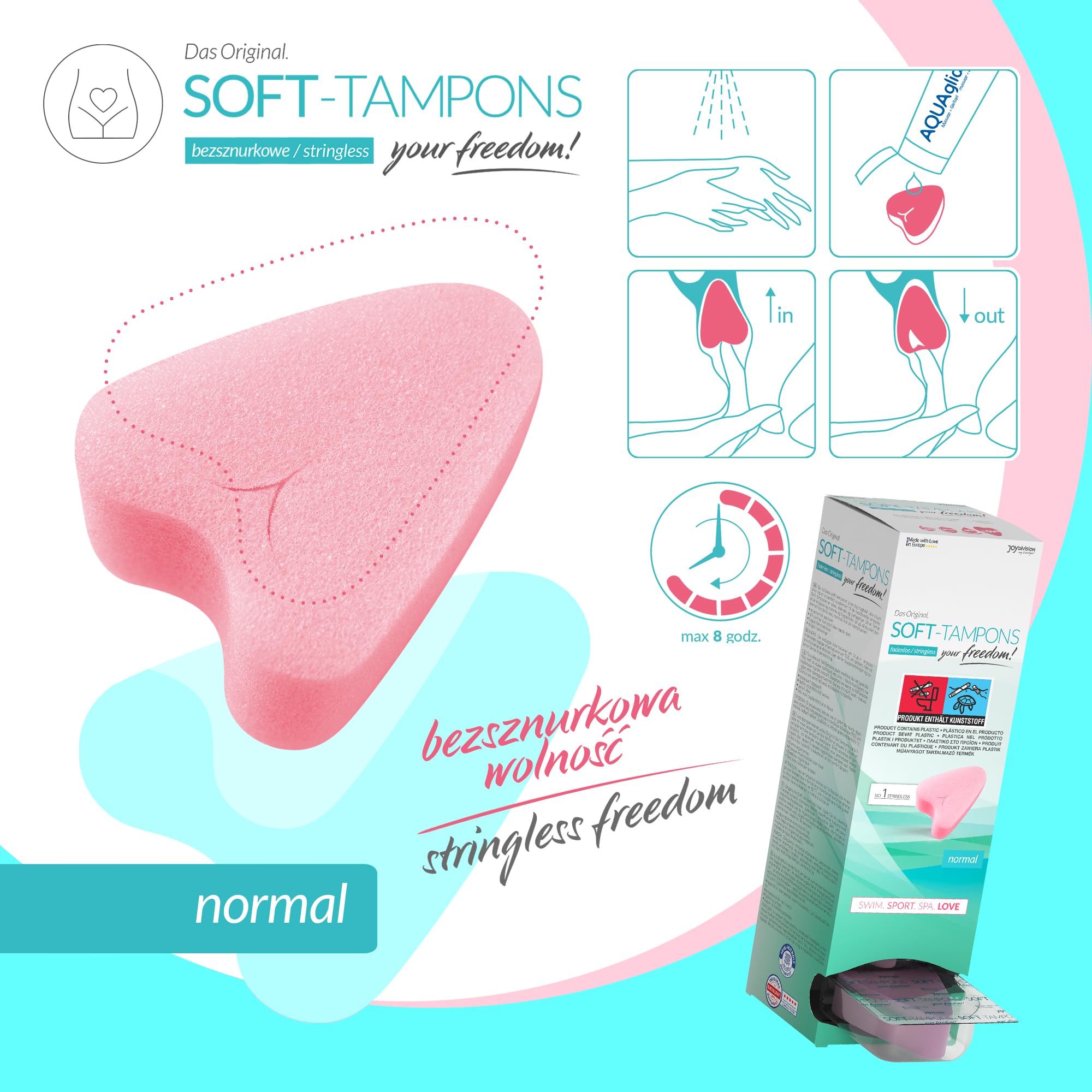 JOYDIVISION Assorbenti interni Soft normal I 10 pezzi I Assorbenti interni senza filo per sport, nuoto e Spa I Spugnette mestruali ultra soft I Inserimento ed estrazione facili I Senza filo