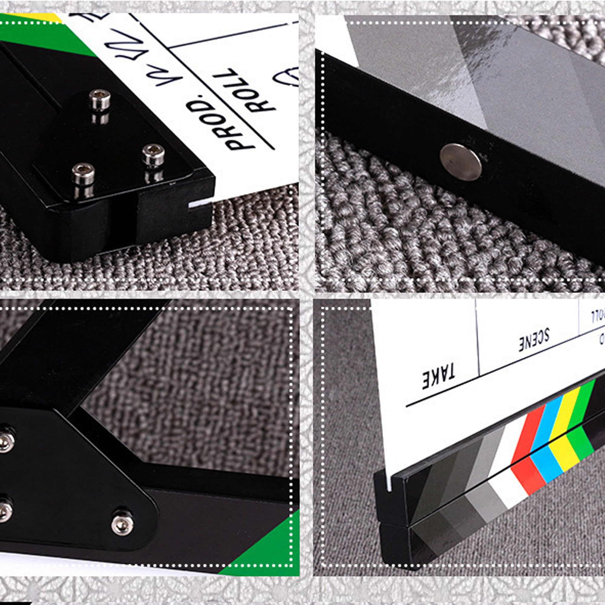 7PCS lavagne per registi in acrilico colorato, 20*20 cm, Cinematografico Acrilico Film Clapboard Pellicola, Regista Professionale, Rumoroso, con 5 pennarelli e cancellino per lavagna