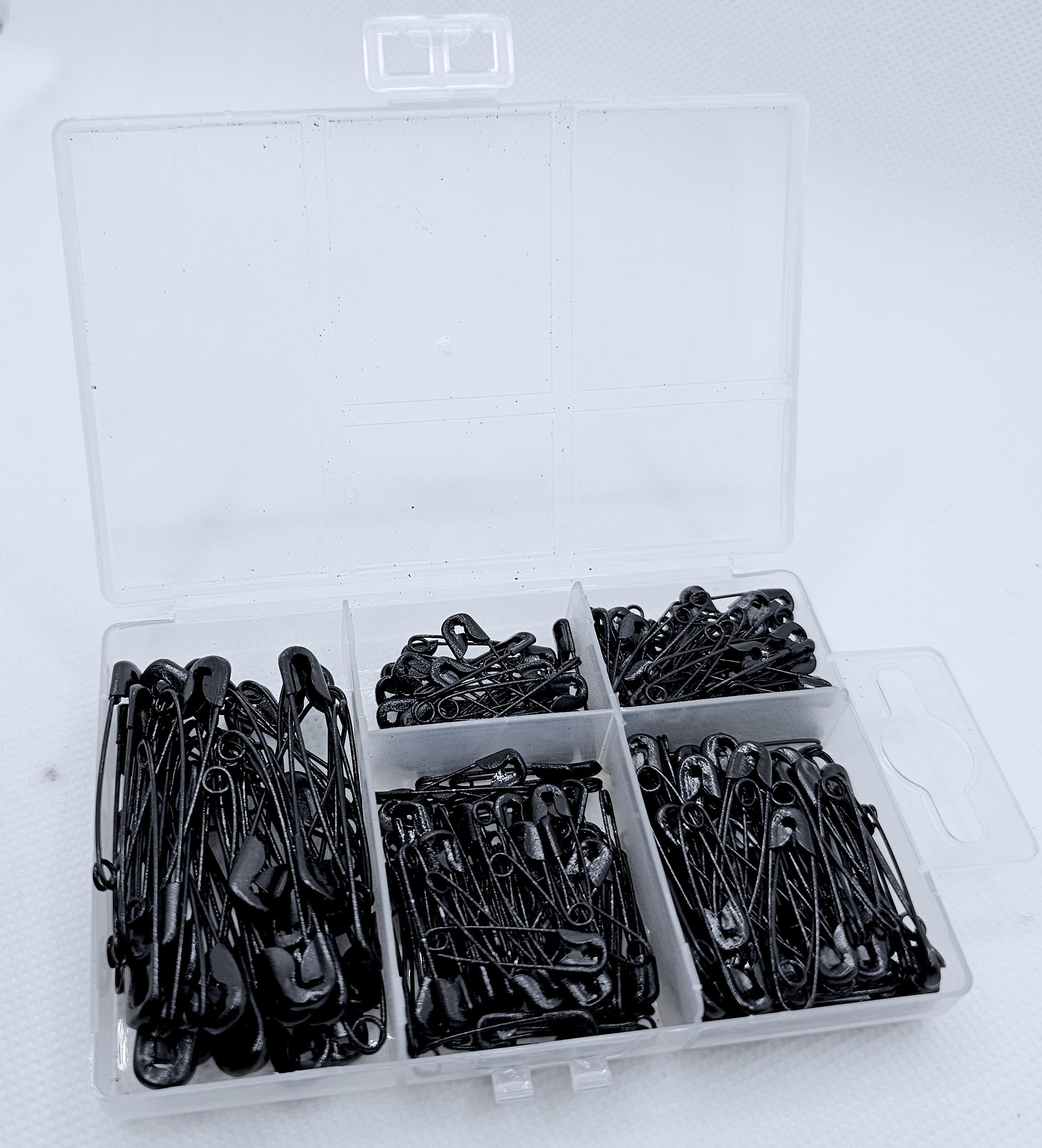 250x Black Safety Pins Assorted Sizes 4- Strong Nickel Plated Steel, Rust Resistant, Ideal for Art & Crafts, DIY, Pinning