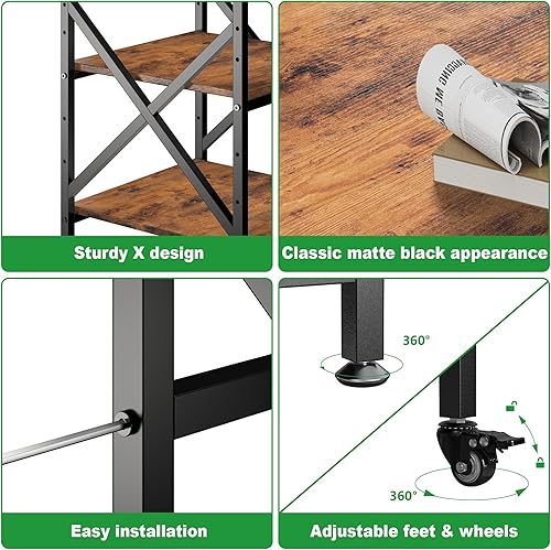 Miniatura 7 de Ollieroo Soporte para impresora de 3 niveles, mesa grande con ruedas, carrito rodante con estante de almacenamiento medio ajustable en altura,