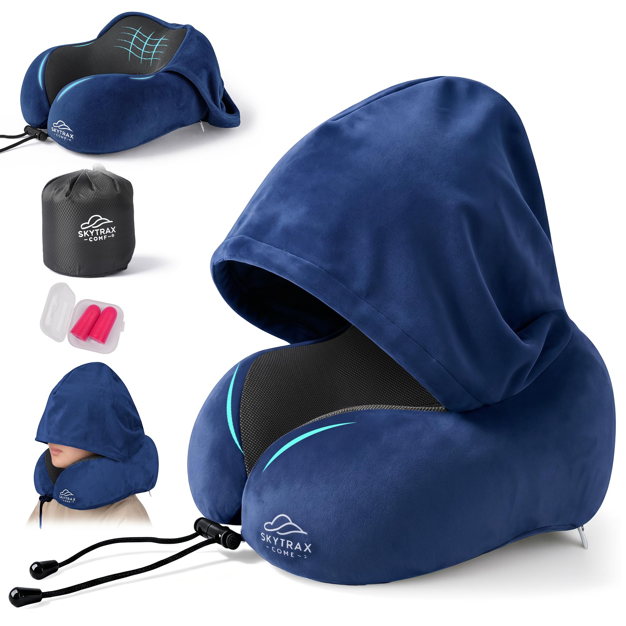 SkytraxComf Travel Neck Pillow with Hood