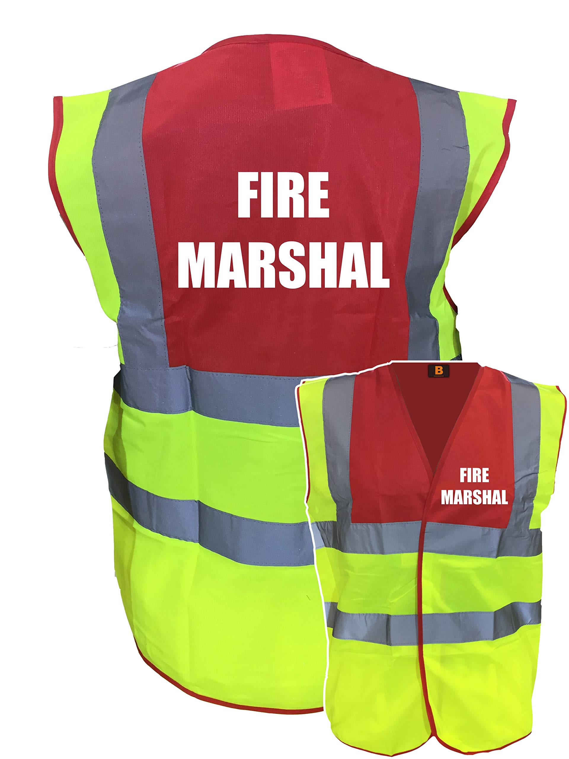 Premium Fire Marshal Yellow Red Hi Vis Viz Reflective Safety Vest Waistcoat, Reflective High Visibility, Printed By Brook Hi Vis,